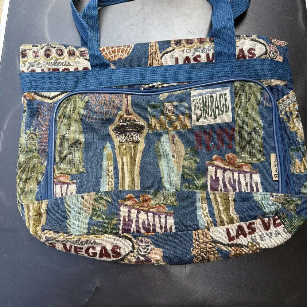 Vintage Bovanousa Las Vegas Casino Tapestry Duffel Bag Carry On USA Zippers